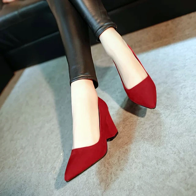 Women s High Root Shoes Shallow Mouth Cover Feet Solid Color Suede High Heels Fashion Versatile Square Root Single Shoes Women Pumps AliExpress