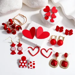 ALLYES Multiple Red Earrings Candy Bowknot Heart Flower Metal Pearl Drop Earrings for Women Girls Jewelry Valentine's Day Gifts