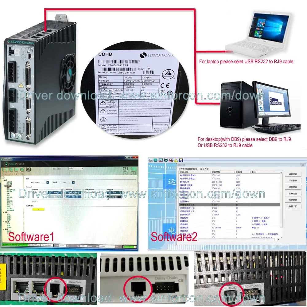 DB9pin RS232 Serial Communication Cable C7 4P4C Servostudio PC Link Lead Servotronix CDHD Encoder Cord