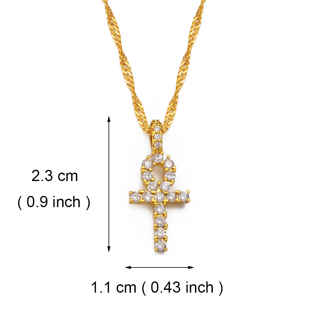 Anniyo Small Ankh Cross Cubic Zirconia Pendant Necklace Woman African Charms Jewelry Egyptian Hieroglyphic Symbol @201725