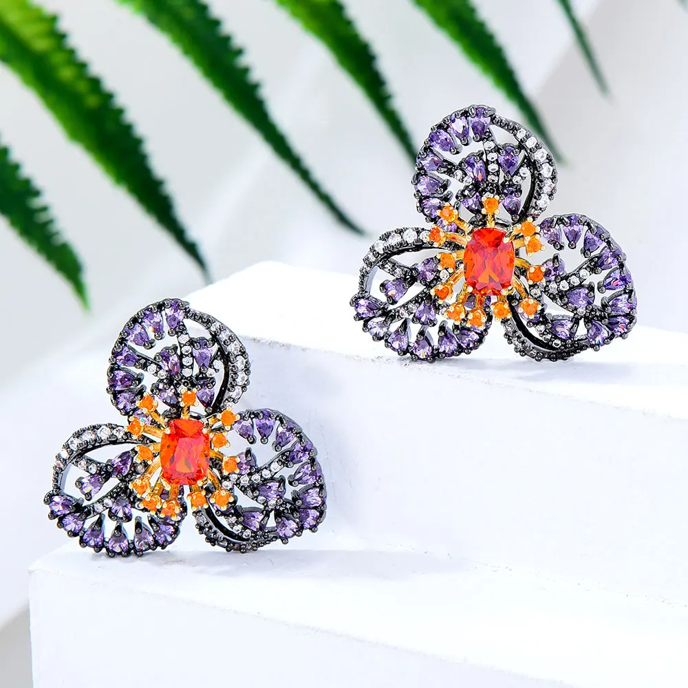 

KellyBola Luxury Charm Flower Pendant Earrings Women's Wedding Banquet Daily Anniversary Jewelry Accessories High-quality