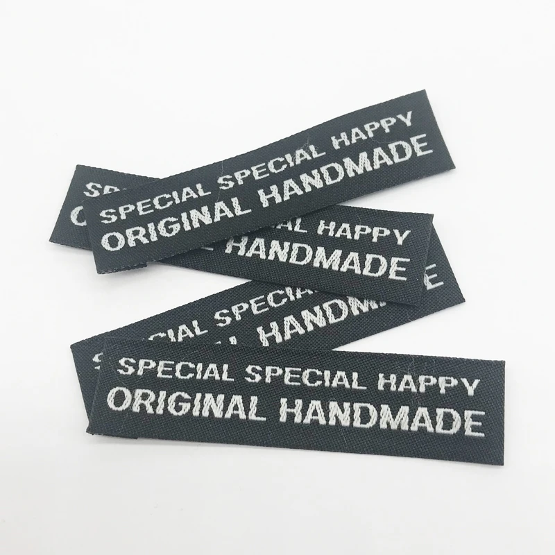 2 Options Handmade Gift Name Labels with Happy Time for Clothing Original Handmade Fabric Label Stock Sewing Accessories Tags