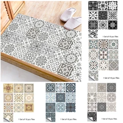 10pcs Gray Retro Pattern Matte Surface Tiles Sticker Transfers Covers for Kitchen Bathroom Tables Floor Peel & Stick Wall Decals