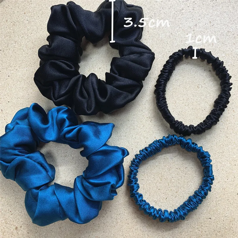 100% Silk Hair Scrunchies Set Fashion Hair Ties Ponytail Holder for Women Girls Hair Accessories Width 3.5cm and 1cm