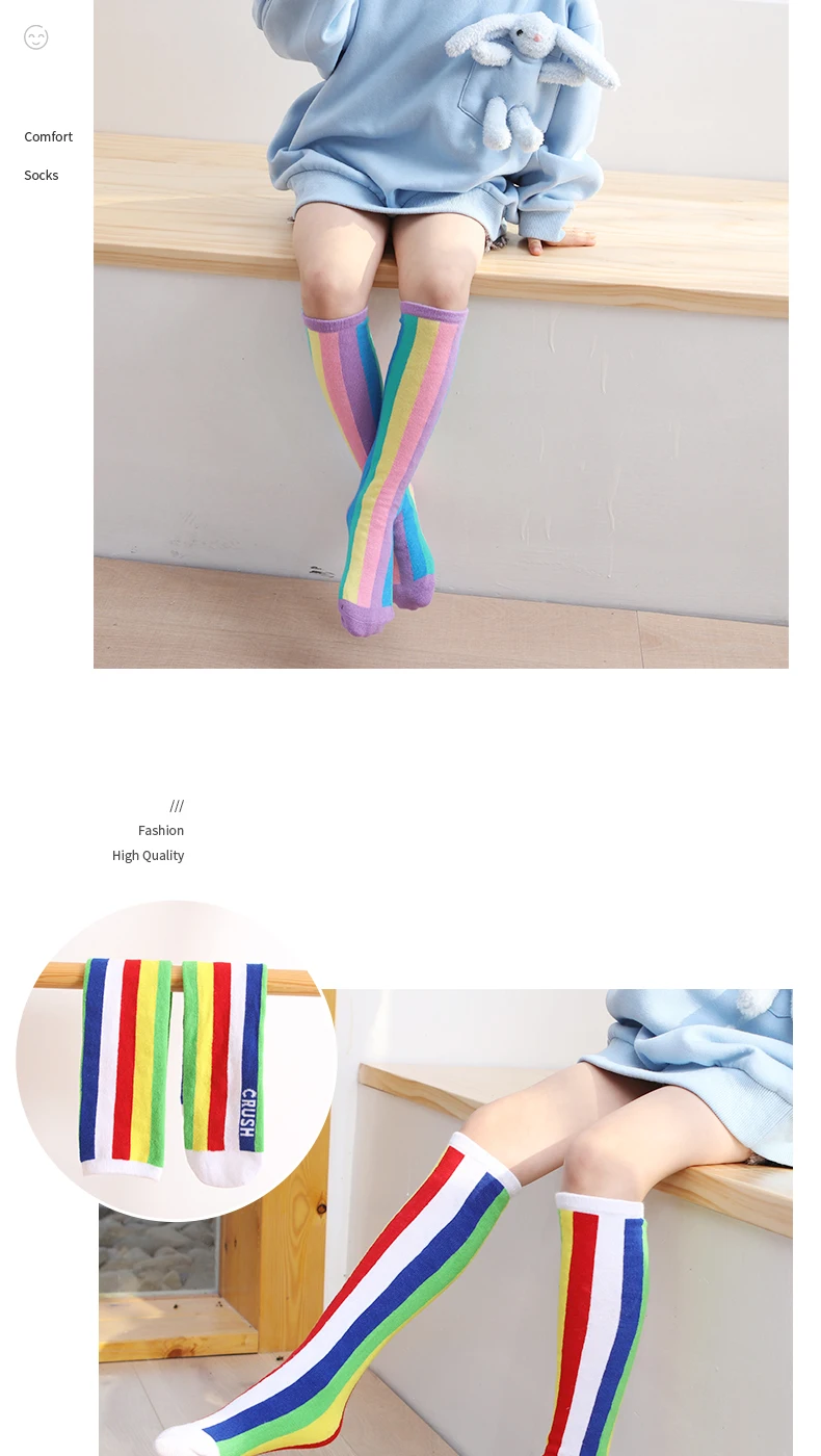 Frühling Herbst Mädchen Baumwoll-Knöchelsocken Niedliche Regenbogen Mehrfarbige Kinder Kniestrümpfe Kleinkind Baby Überkniestrümpfe – Detail 14