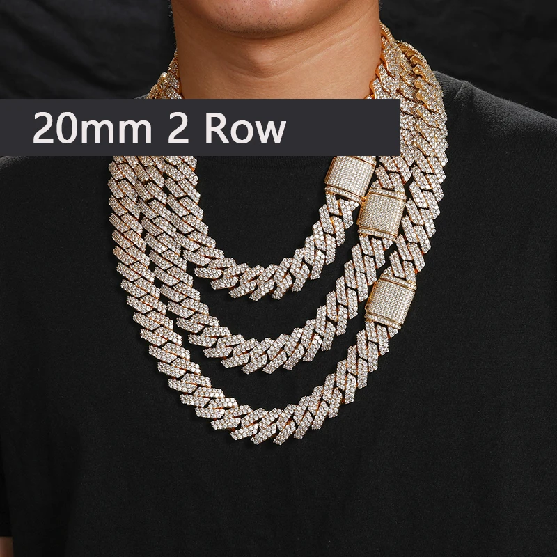 14mm 20mm Width Hiphop Miami Cuban Chain Necklace For Men's Hip Hop Jewelry Copper Cubic Zirconia Bling Charm Chains