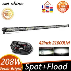 UNI-SHINE Ultra Slim 42inch 208W Led Bar Light 4x4 Offroad For Trucks ATV Uaz Spot Flood Combo 12V 24V Driving Barra Work Lights