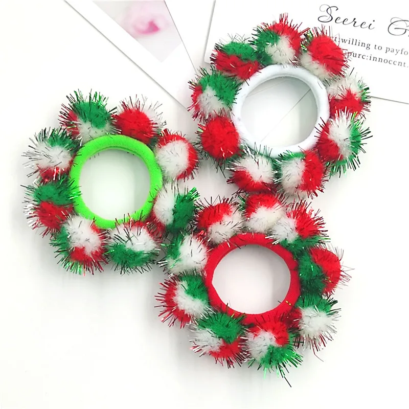 1PCS Candy Christmas Hair Balls Elastic Hair Bands For Girls Handmade Bow Headband Scrunchy Kids Hair Accessories For Women 2018