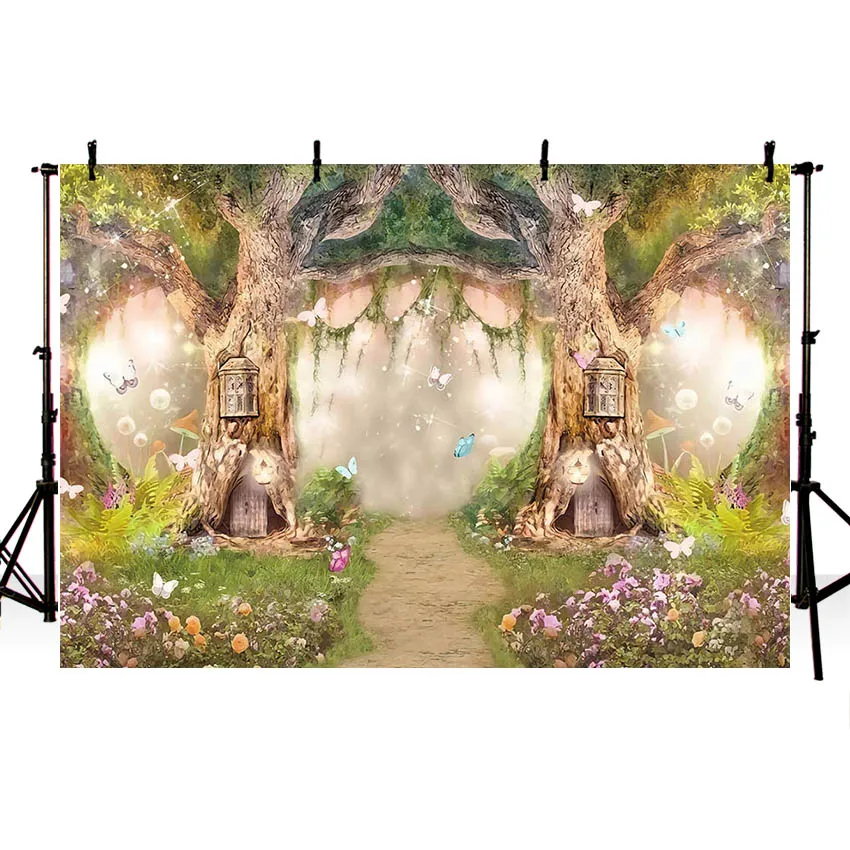 Mehofond การถ่ายภาพพื้นหลังฤดูใบไม้ผลิ Fairy Forest Glitter ผีเสื้อเด็กเด็กวันเกิดตกแต่งฉากหลัง Photo Studio