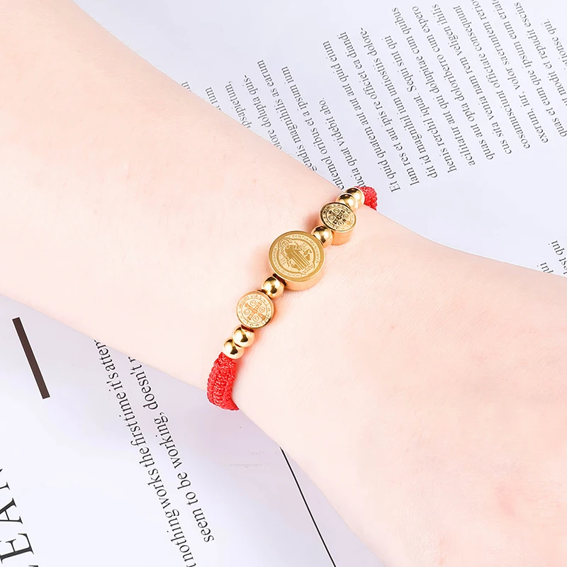 الدين سان بينيتو ميدالية سوار الرجال الفولاذ المقاوم للصدأ للنساء سانت بينيديكت مع حبل سلسلة Pulseiras للزوجين هدية #5