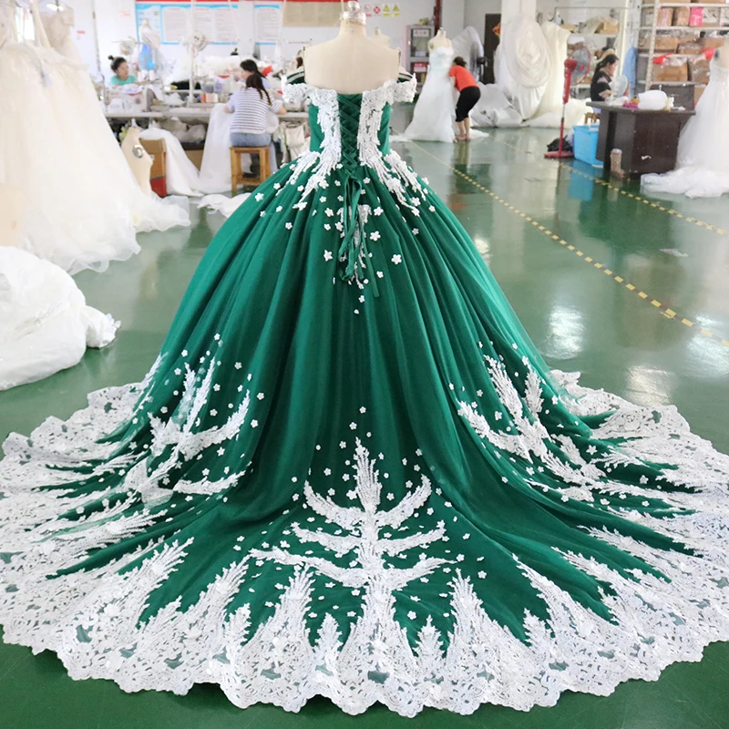 HMY012 emerald green formal gown lace plus size evening dresses long luxury 2021 vestidos de fiesta elegantes de gala verdes