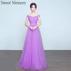 Custom Made Navy Blue Lilac Purple Tulle Long Evening Dresses Women Wedding Party Dress Prom Formal Gown Lace Up Graduation Robe