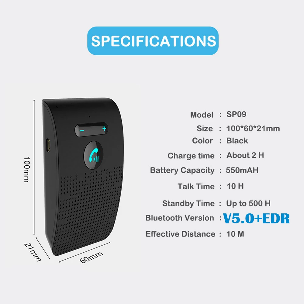 Altoparlante Bluetooth per Auto Vivavoce Bluetooth Adattatore per Ricevitore Parasole con Clip Posteriore Comodo Altoparlante MP3 per Auto