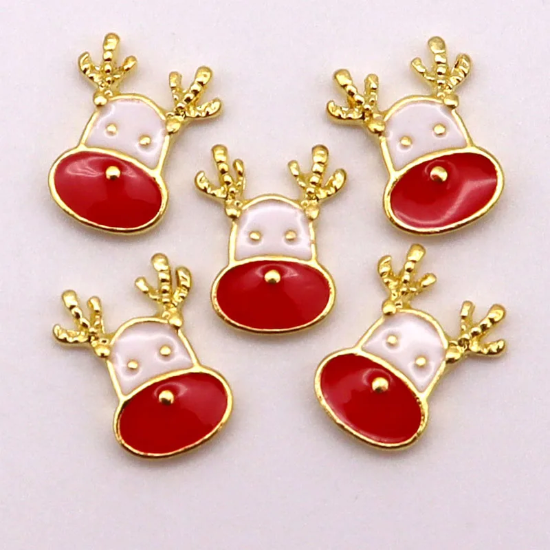 10 Pcs Christmas Series Nail Art Decoration Gold and Silver Charm Santa Claus Deer Head Shoes Snowman Hat Tree Nail Accessories