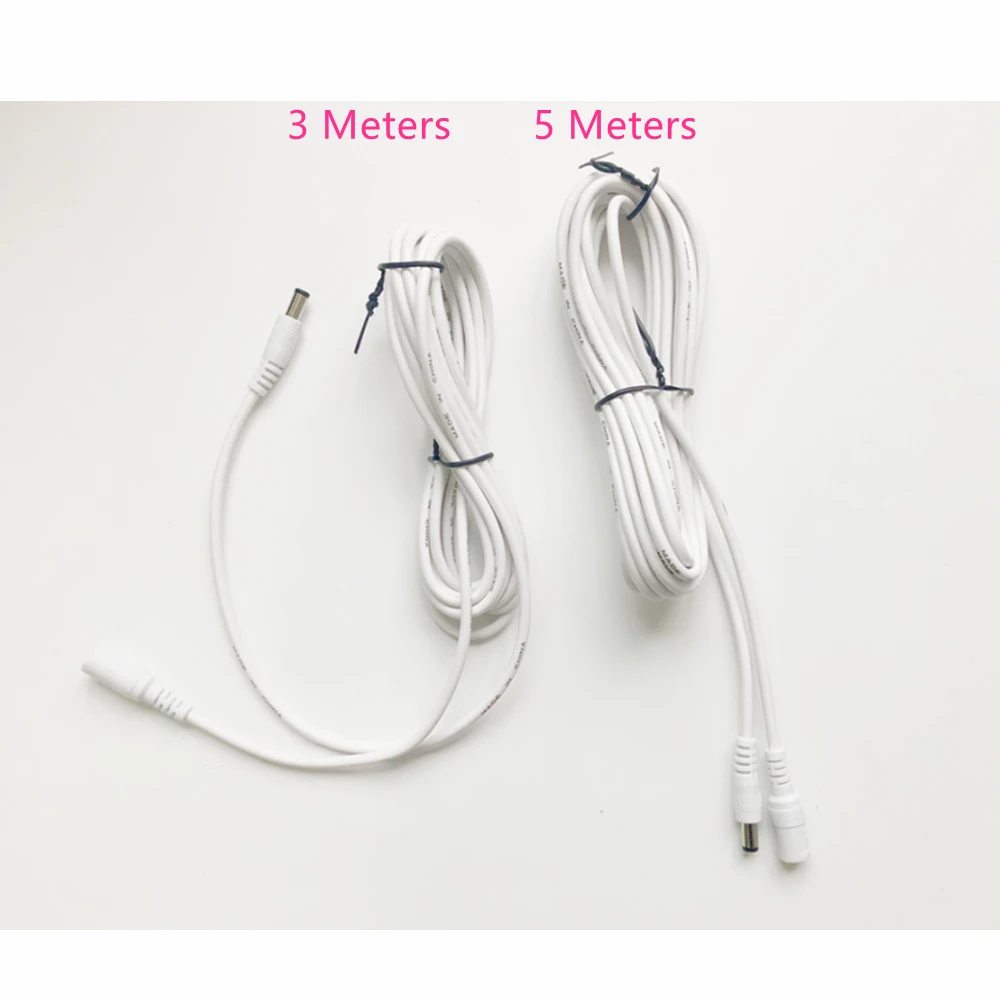 Cable de alimentación para cámara CCTV, 3M/5M/10M/15M/20M/30M/50M DC 12V, 5,5mm x 2,1mm, Cable de extensión blanco macho hembra para cámara de seguridad