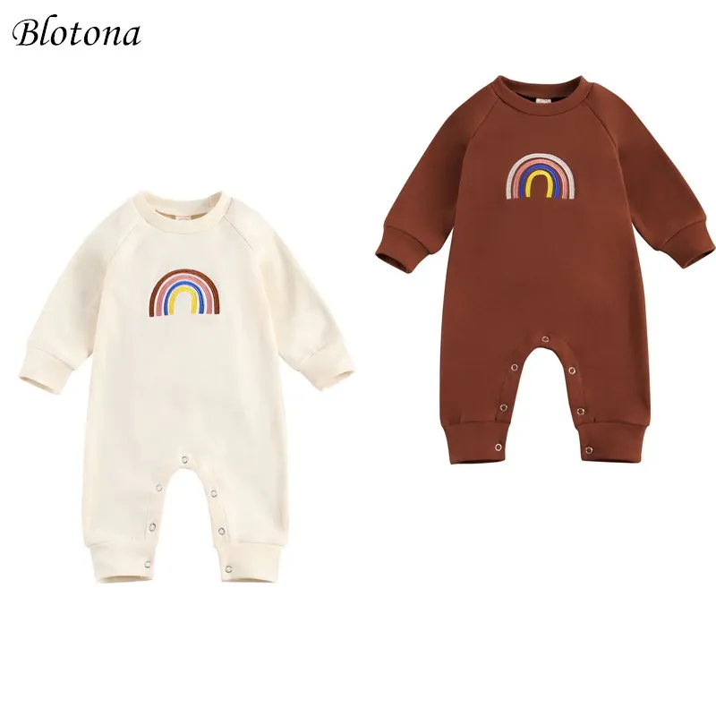 

Infant Baby Boy Girl Round Collar Long Sleeve Romper Rainbow Print Jumpsuit Spring Autumn One-piece Outfits 0-18M