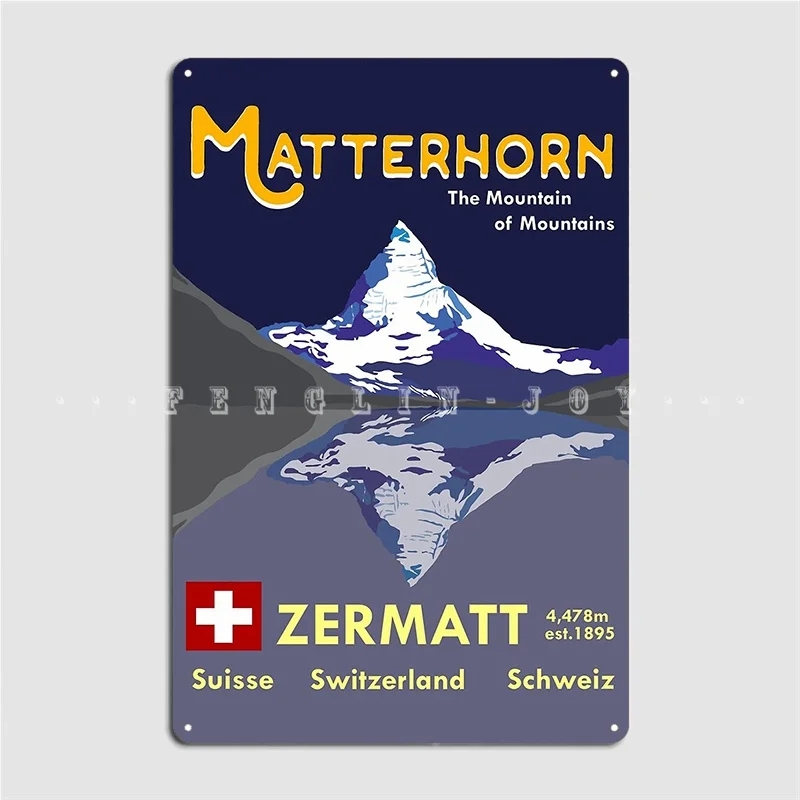 Matterhorn Zermatt Switzerland Ski Poster Poster Metal Plaque Wall Cave Mural Painting Funny Bar Cave Tin Sign Poster