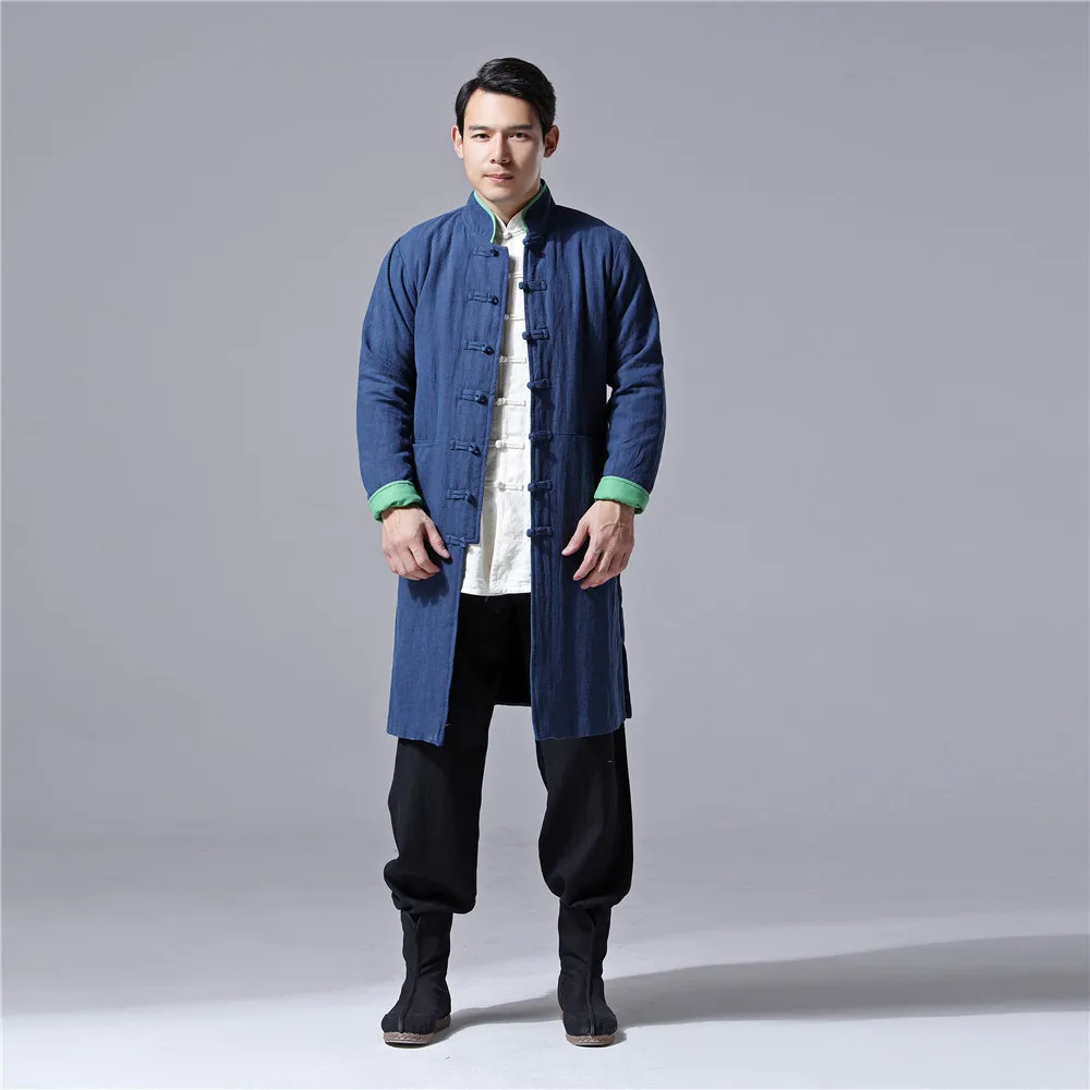 2021 Spring winter Chinese style linen Cotton Long jacket cotton hemp Comfortable windbreaker retro national style long Overcoat