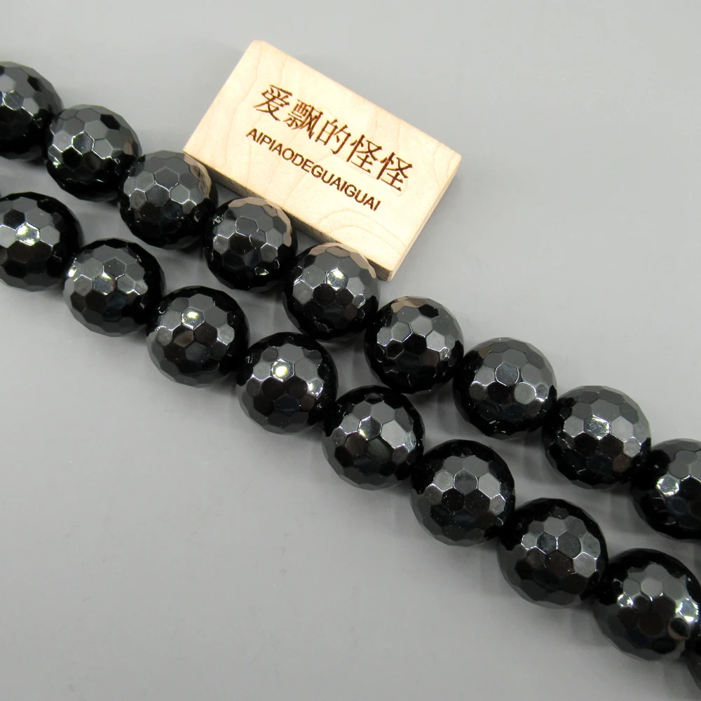 APDGG Natural Faceted Black Onyx 20mm Round Beads Semi Precious Gemstone 15