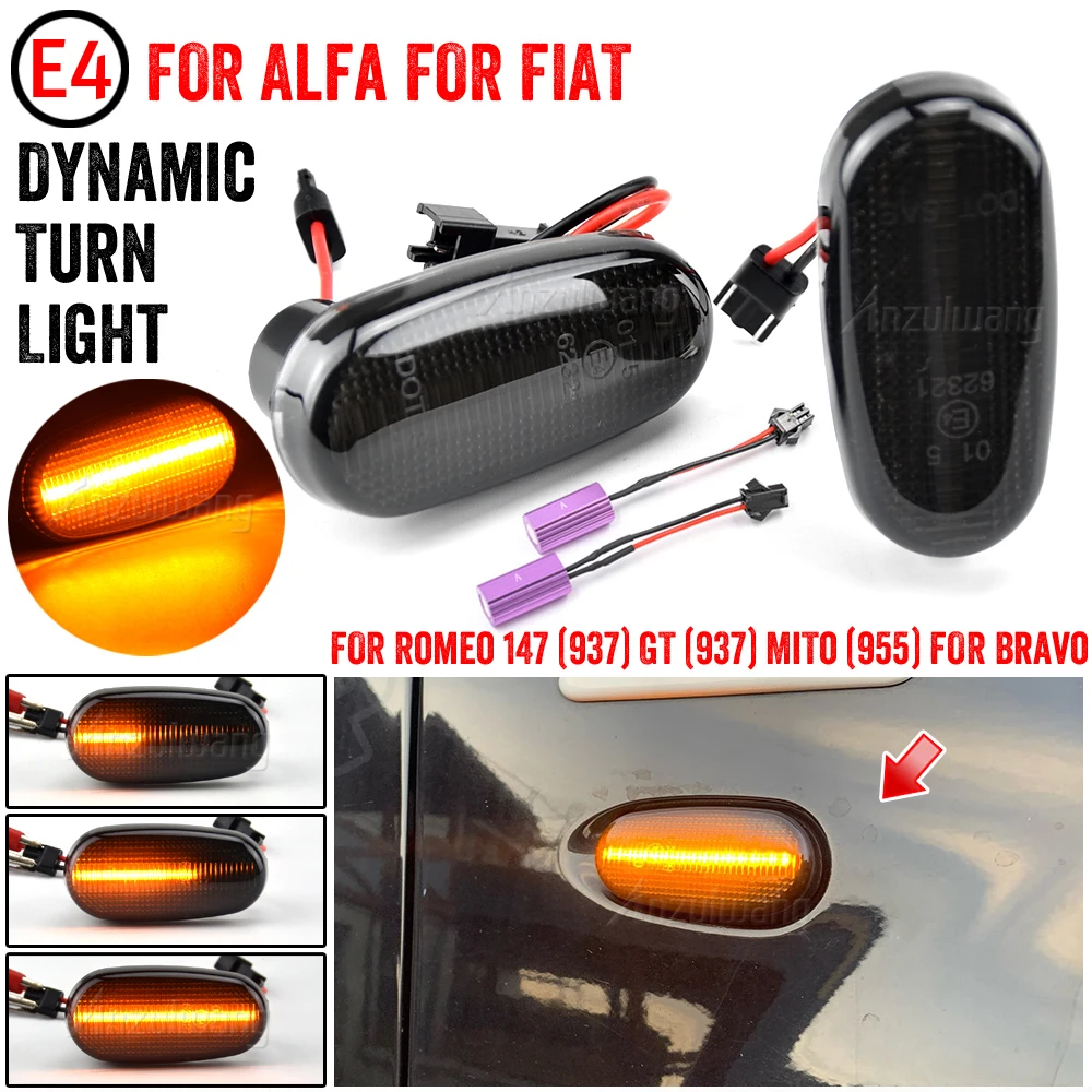 

2Pcs For Alfa Romeo Mito 147 GT Fiat Bravo Dynamic LED Side Marker Light Arrow Turn Signal Blinker Indicator Lamp Clear/Smoke