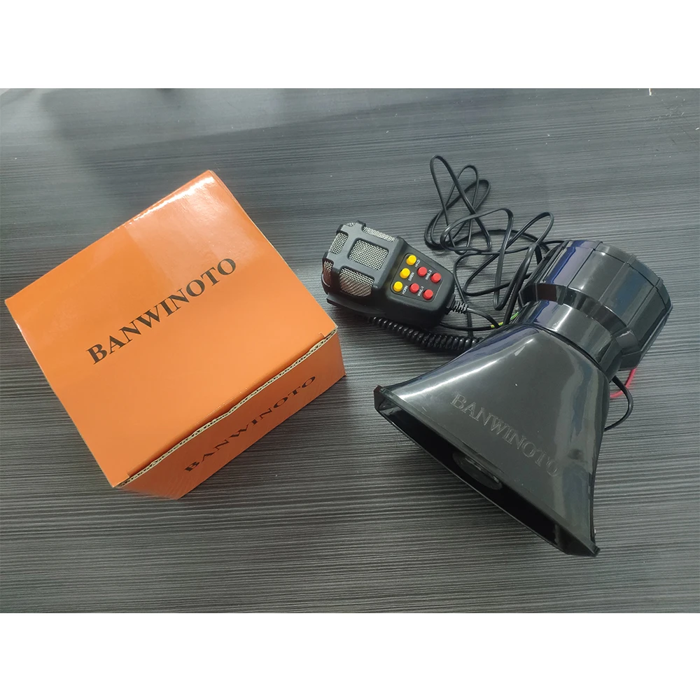 BANWINOTO Motorcycle Car Recording Speaker Horn Emergency Amplifier Hooter Siren with Mic PA System Emergency 7 Tone Sound 12V