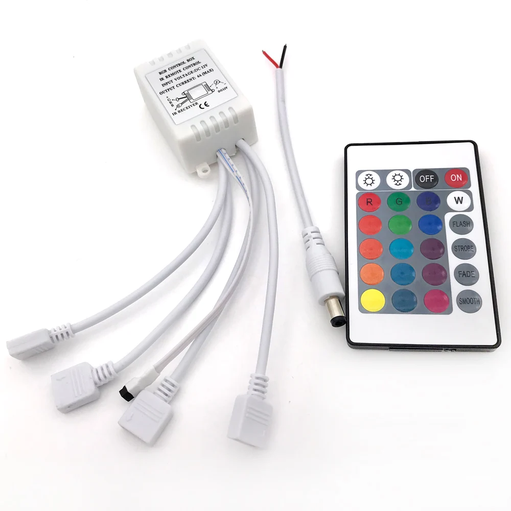 

Светодиодный контроллер RGB Красочный драйвер 24-клавишный ИК-пульт дистанционного управления 4-контактный выход 12 В для световой ленты АВТОМОБИЛЬ Многоцветный светодиодный светильник