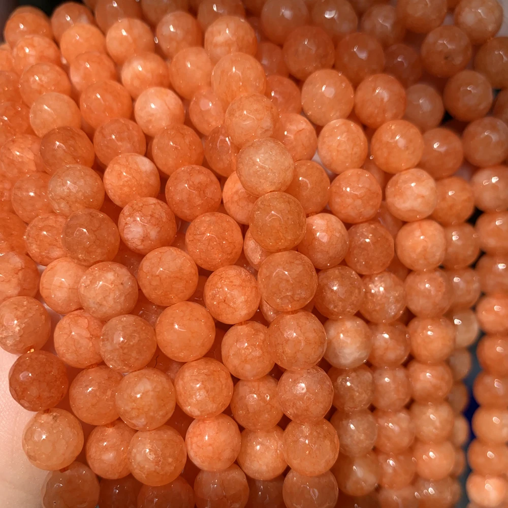 4/6/8/10/12mm Natural Faceted Orange Jades Chalcedony Stone Beads Round Loose Beads for Jewelry Making Bracelets 15\