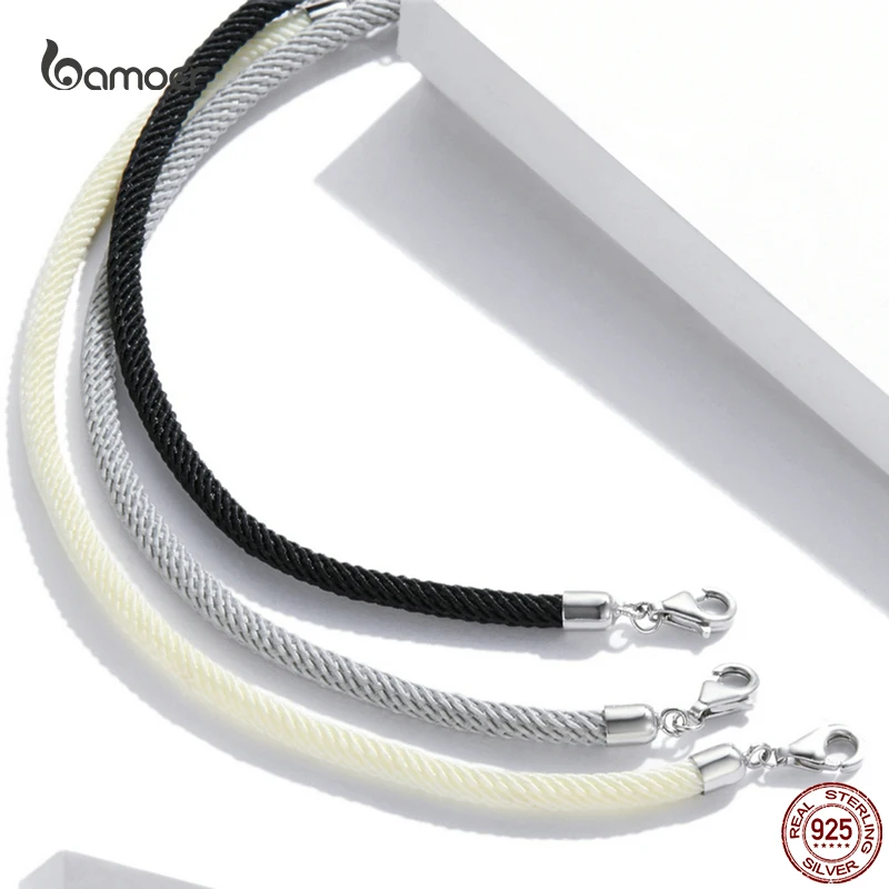 Bamoer Real 925 Sterling Silver Simple Fashion Bracelet for Girl Adjustable Black Gray Multicolor Bracelet Formal Party Jewelry