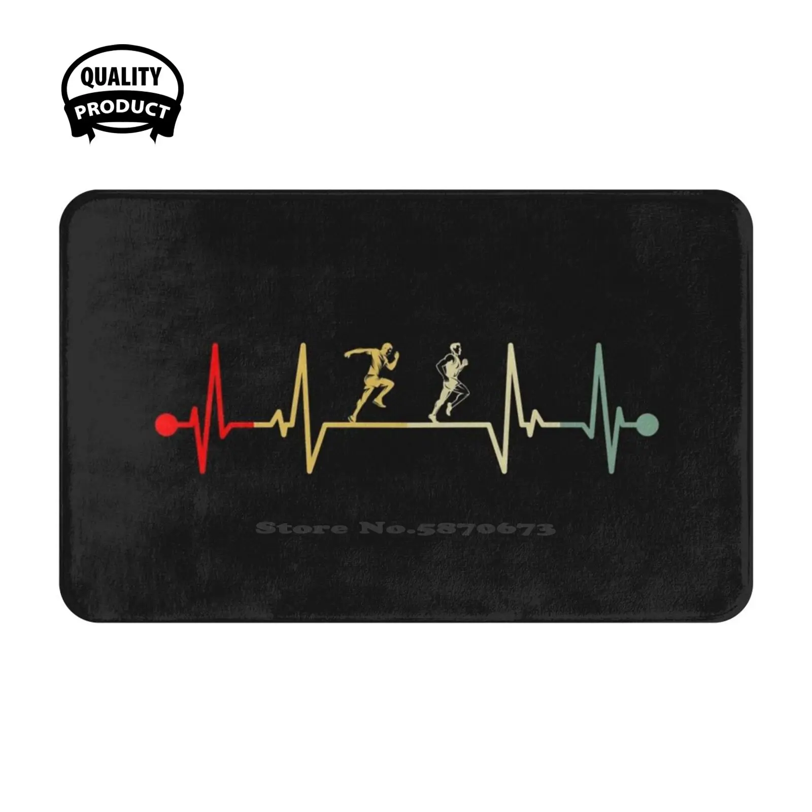 Marathon Runner Heartbeat Retro Vintage Soft Cushion Home Carpet Door Mat Car Rug Marathon Runner Streets Running Event Running