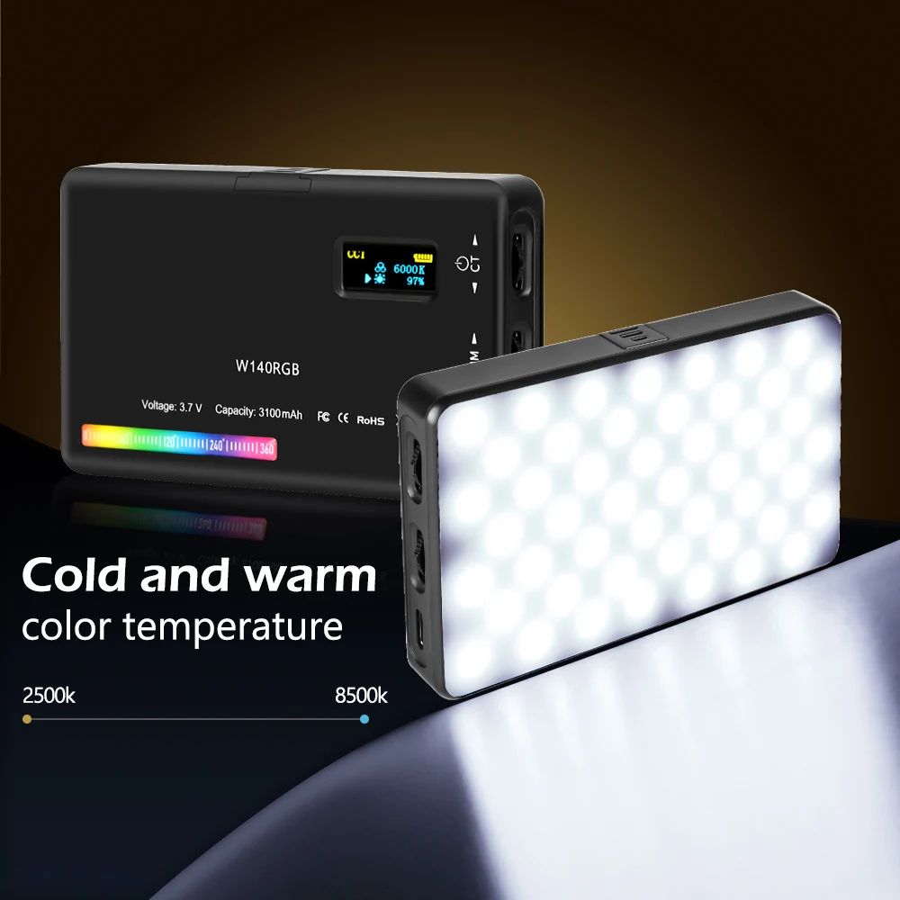 SH LED Camera Light W140 RGB Video Light 2500-9000K 3100mAh With Diffuser Effect Vlog Fill Light Photography Lighting