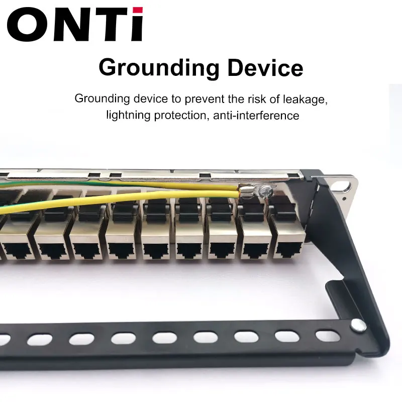 ONTi-Rackmount Wall Mount Network Bracket, Shielded Through Coupler, Patch Panel, Keystone Jack, 24 Port, 1U, CAT6, RJ45, 19\