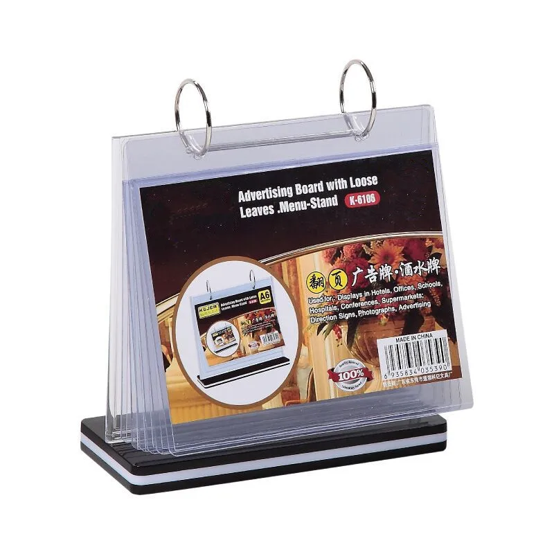 A6 100x150mm Page Turning Double Sided Tabletop Plastic Sign Holder Display Stand Restaurants Menu Paper Ad Photo Poster Frames