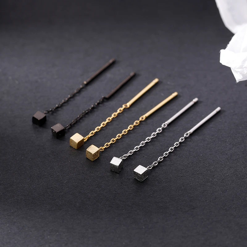 Korean Minimalist Long Tassel Earrings for Women Gold Silver Color Geometric Square Hanging Ear Line Girls Party Jewelry Gift