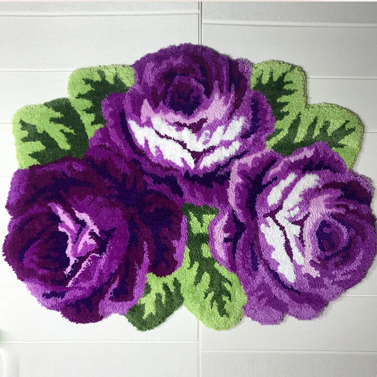 80X60cm Soft Flower Mat Art Rug for Closestool Flocking Pink/Red/Purple/Blue Rose Slip-resistant Carpet for Living Room Bedroom