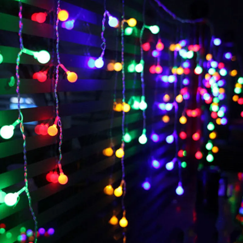 4*0.6m Curtain Icicle Led String Fairy Light Ball Garland Christmas Xmas Holiday Home New Year Party Valentine's Day Decor Light