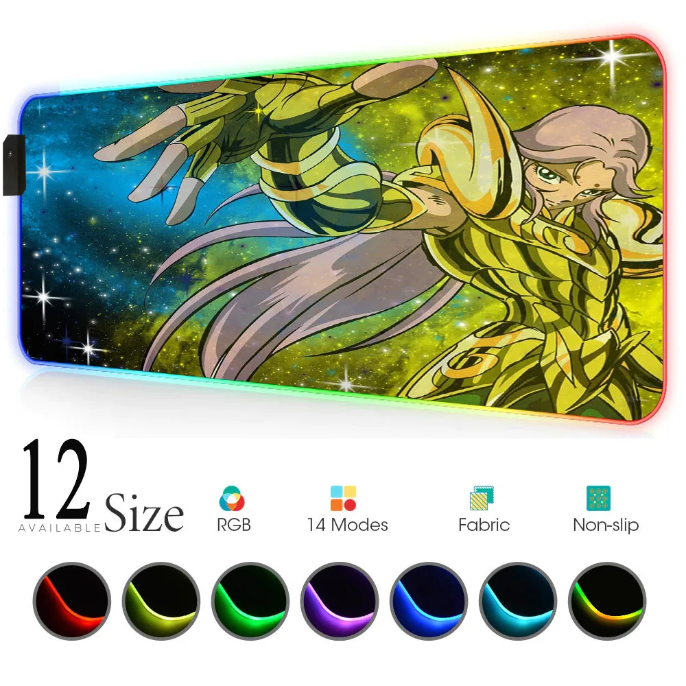 Saint Seiya Carpet Anime Mouse Pad Led Rgb Mini Pc Keyboard Pad Mausepad Gamer Desktop Play Mat Gaming Slipmat for Mouse Mats