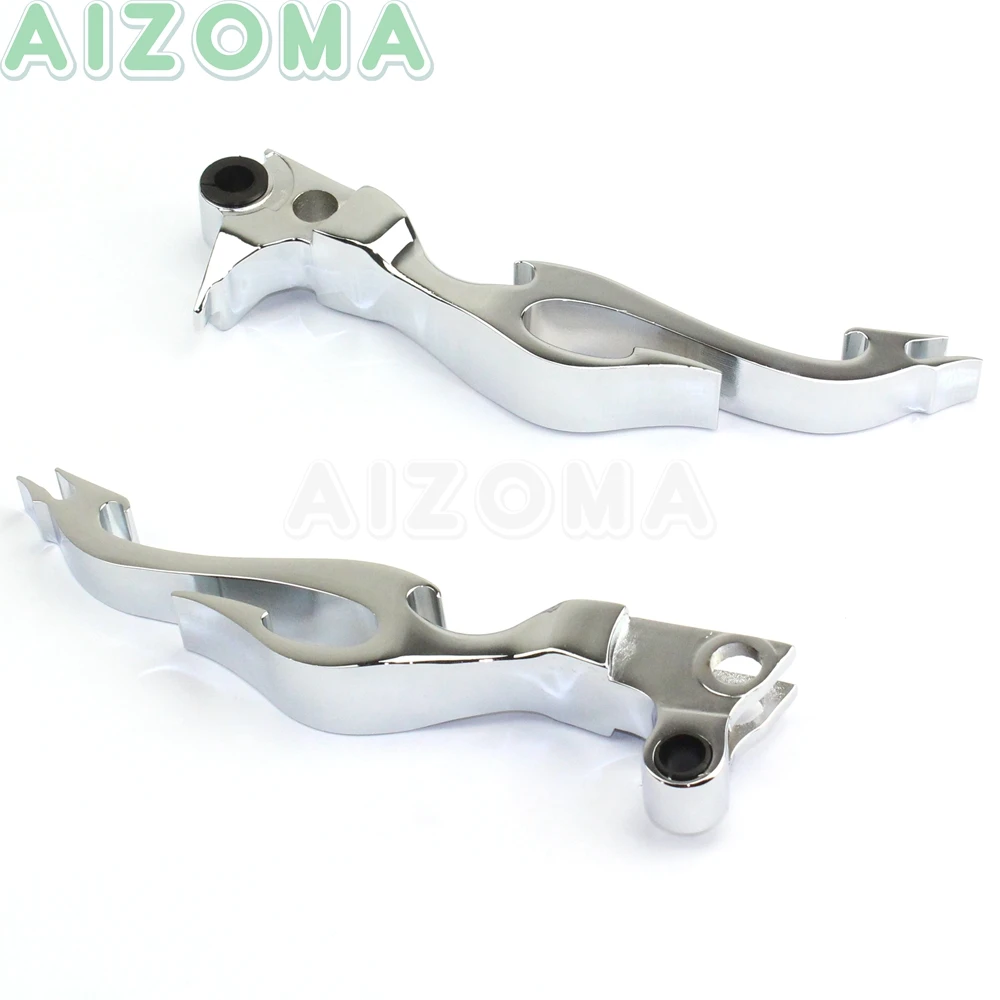 1 Pair Chrome Flame Hand Brake Clutch Levers For Harley Sportster Softail Custom Fat Boy 1996-2012 Dyna Wide Glide Street Bob