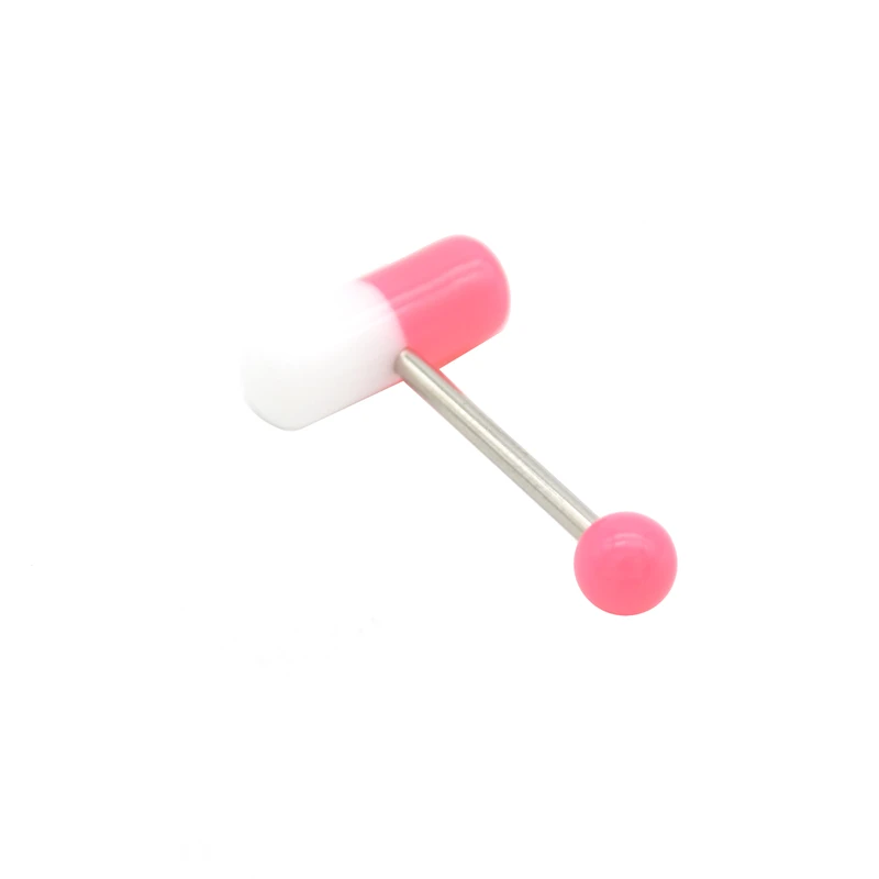 Straight Barbell Capsule Tongue Rings Acrylic Pill Piercing Jewelry Surgical Steel Bars 14G Wholesalee