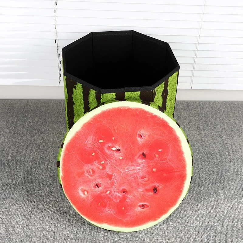 Folding Storage Organizer Ottoman Stool Cute 3D Creative Fruit Velvet Children Toy Storage Box Footstool Seat Fruits Pattern