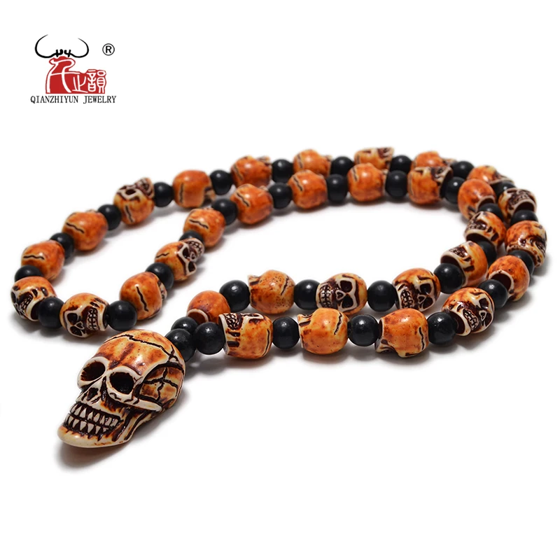 FX802 Hot Imitation bone necklace non-mainstream man sautoir skull beaded necklace Europe United States hip hop pendant necklace