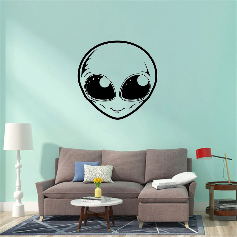 Alien Face UFO Art Outer Space Decal Sticker Wall Vinyl Decor Galaxy Teen Moon Planets Home Room Decor