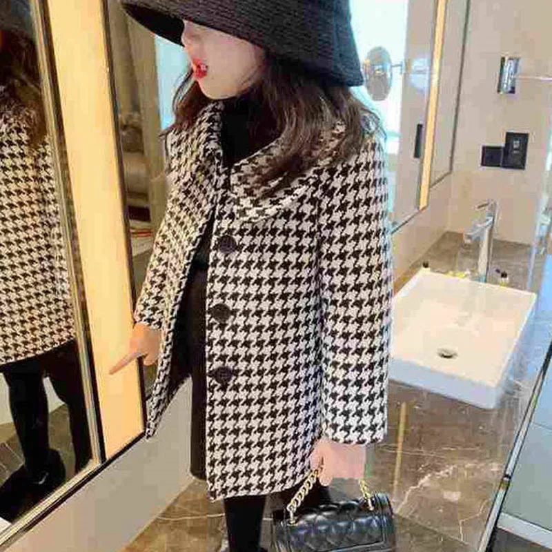 New Autumn And Winter Children\'S Clothing Korean Lapel Fashion Overcoat Kids Jackets New Style Baby Girls Mid-Length Warm Coats