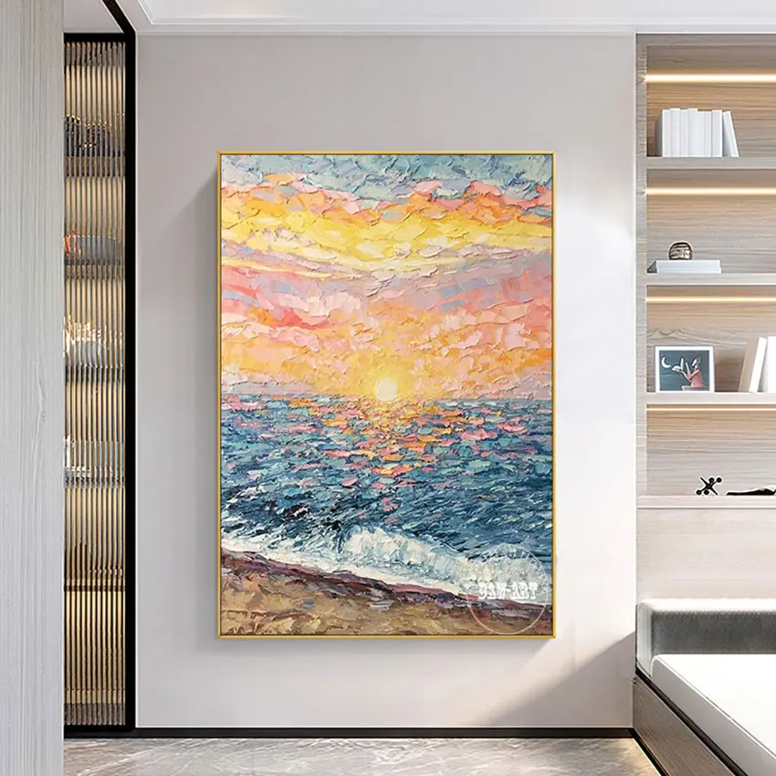 

Fashion Art, 100% Handmade Oil Painting, Seascape With Sunset Wall Pictures Art Picture, Canvas Artwork, For Room Unframed