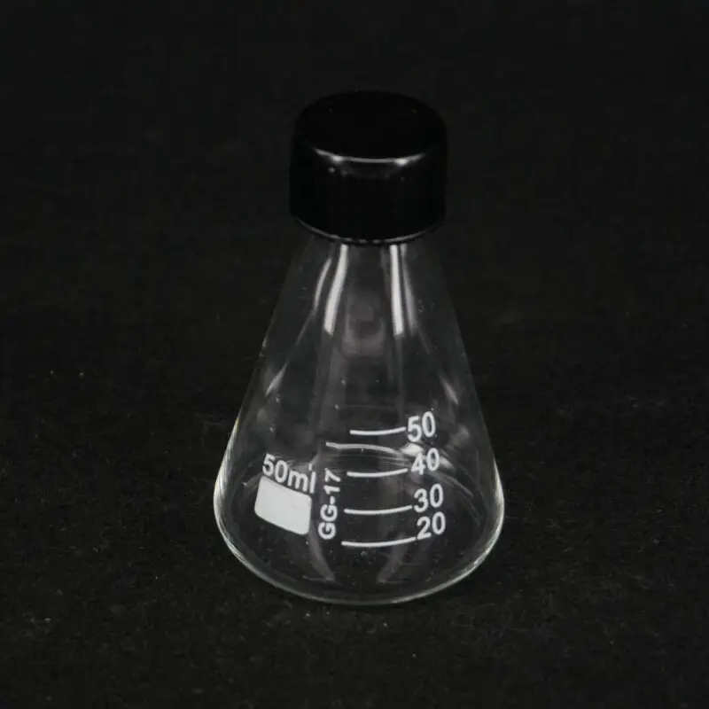 1pcs Glass Conical Erlenmeyer Narrow Mouth Screw Cap Flask Lab Supplies Borosilicate Glassware 50ml .