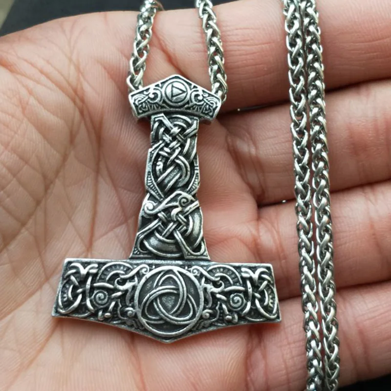 Talisman Viking Rune Necklace Men Jewelery Irish Trinity Knots Thurisaz Thor Mjolnir Hammer Amulet Rune Pendants