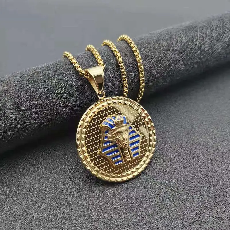 Fasshion Lassic Ancient Egyptian Pharaoh Tutankhamun Gold Color Mask Medal Pendant Necklaces for Men Hip-Hop Party Jewelry Gift