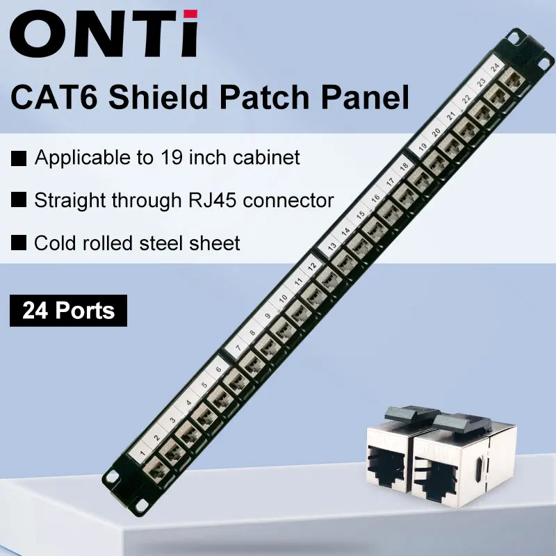 ONTi 24 Port 1U CAT6 RJ45 Shielded Through Coupler Patch Panel Keystone Jack 19