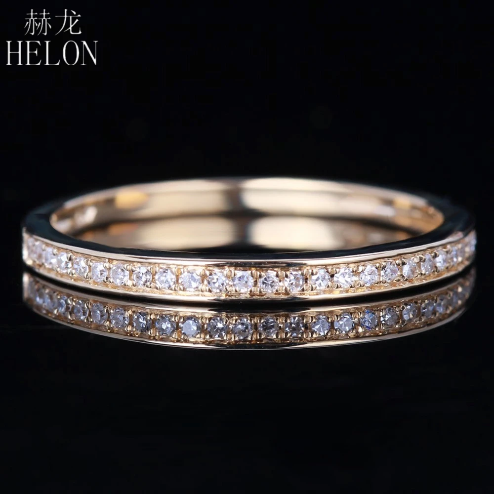 

HELON Solid 14K Yellow Gold 0.10CT Genuine Natural Diamonds Engagement Wedding Ring Women Anniversary Fine Jewelry Diamond Ring