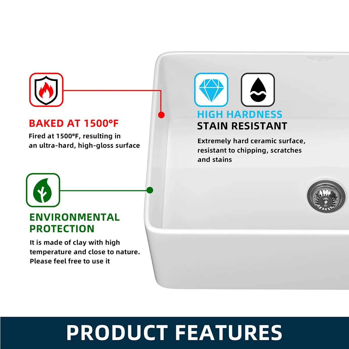 36 X 18  Inch Farmhouse Sink White Rectangular Kitchen Container Farmhouse/Apron Kitchen Sink