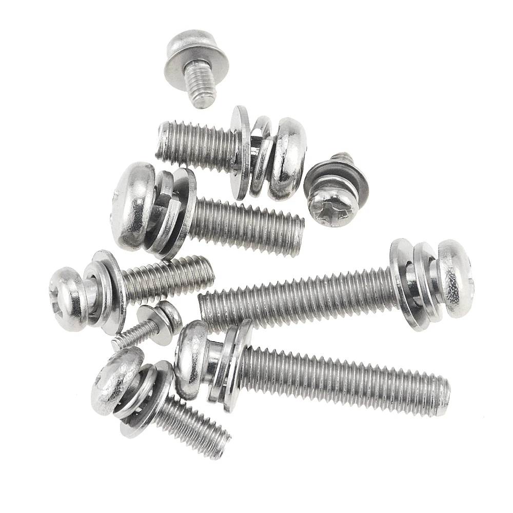 

50PCS M2*4-10*4 Phillips Round Head Three Combination Screw 304 Stainless Steel Cross Recessed Pan Head Screw With Washer M2x4x4